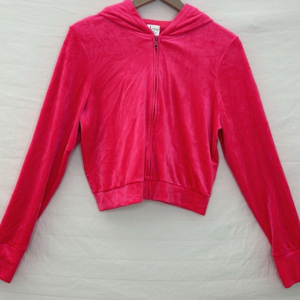 Aerie Zip Up Hoodie Large Hot Pink Velour Velvet Track Jacket Y2K Soft Cozy Crop